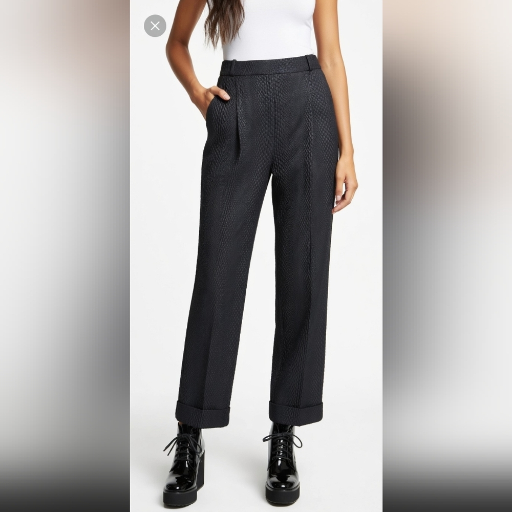 NWT J Brand Asawa in Black Textured Snakeskin Brocade Crop Trouser Pants 2 $550